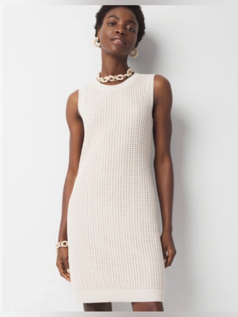Joie Cream Sleeveless Knit Midi Dress - Textured Knit